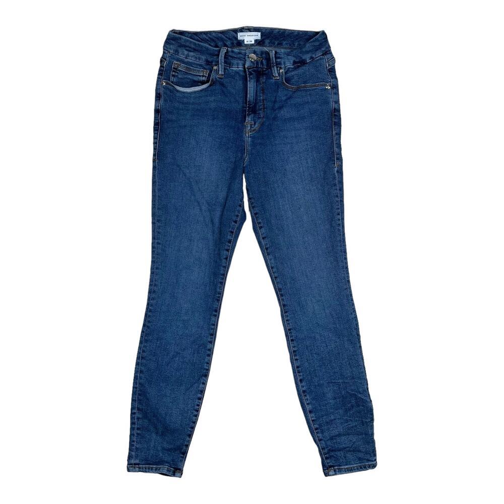Good American Good Legs Cropped Skinny Mid-Rise Jeans in Blue615 Size 28
